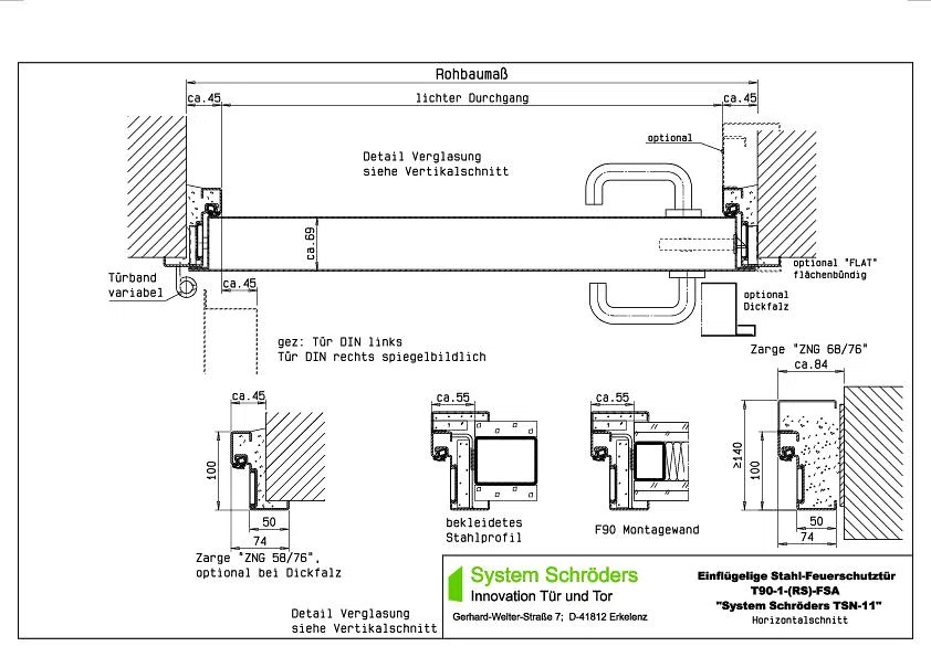 Feuerschutzstahltür T 90-1 einflügelig System Schröders TSN-11