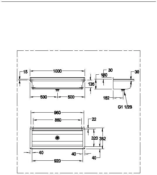 Waschrinne, PLANOX, Edelstahl, W.-Mont., 1000x210x382 mm, o. Arm-bank, PL10