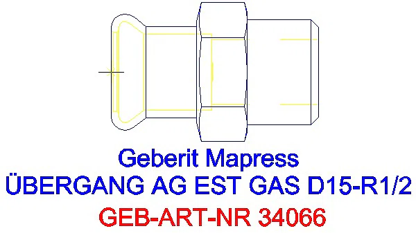 GE Mapress Edelstahl Übergang mit AG (Gas) d15-R1/2_34066_G