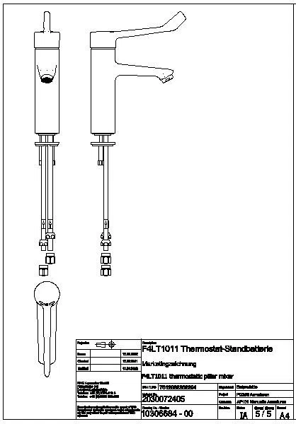 Thermostat-Standbatterie, F4, EHM, 135 mm, Armhebel, Rohre, F4LT1011