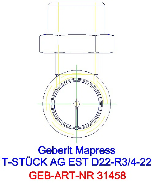 GE Mapress Edelstahl T-Stück mit AG d22-R3/4-22_31458_L