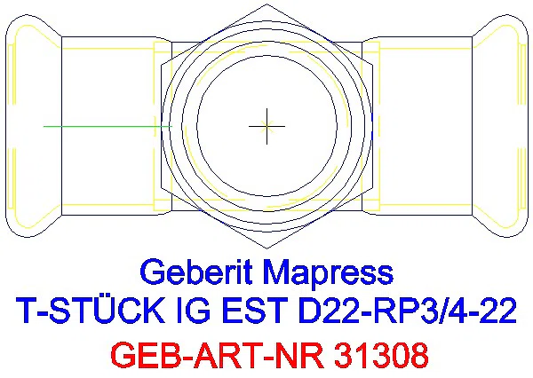 GE Mapress Edelstahl T-Stück mit IG d22-Rp3/4-22_31308_G