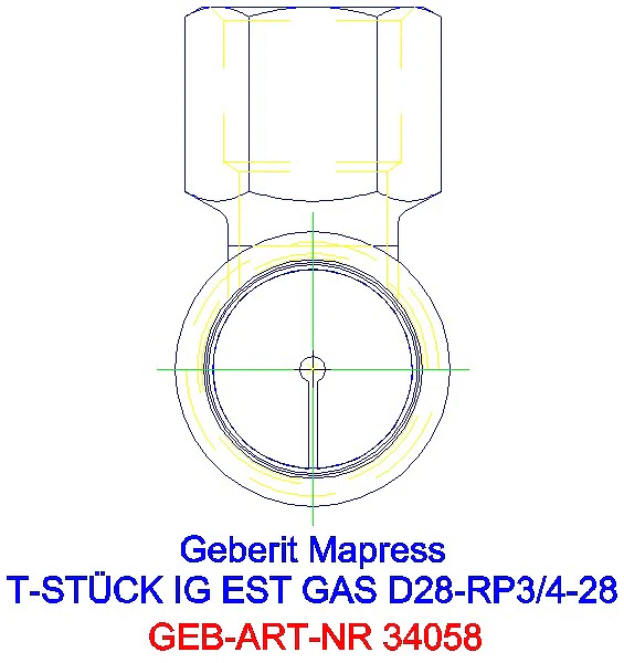 GE Mapress Edelstahl T-Stück mit IG (Gas) d28-Rp3/4-28_34058_L
