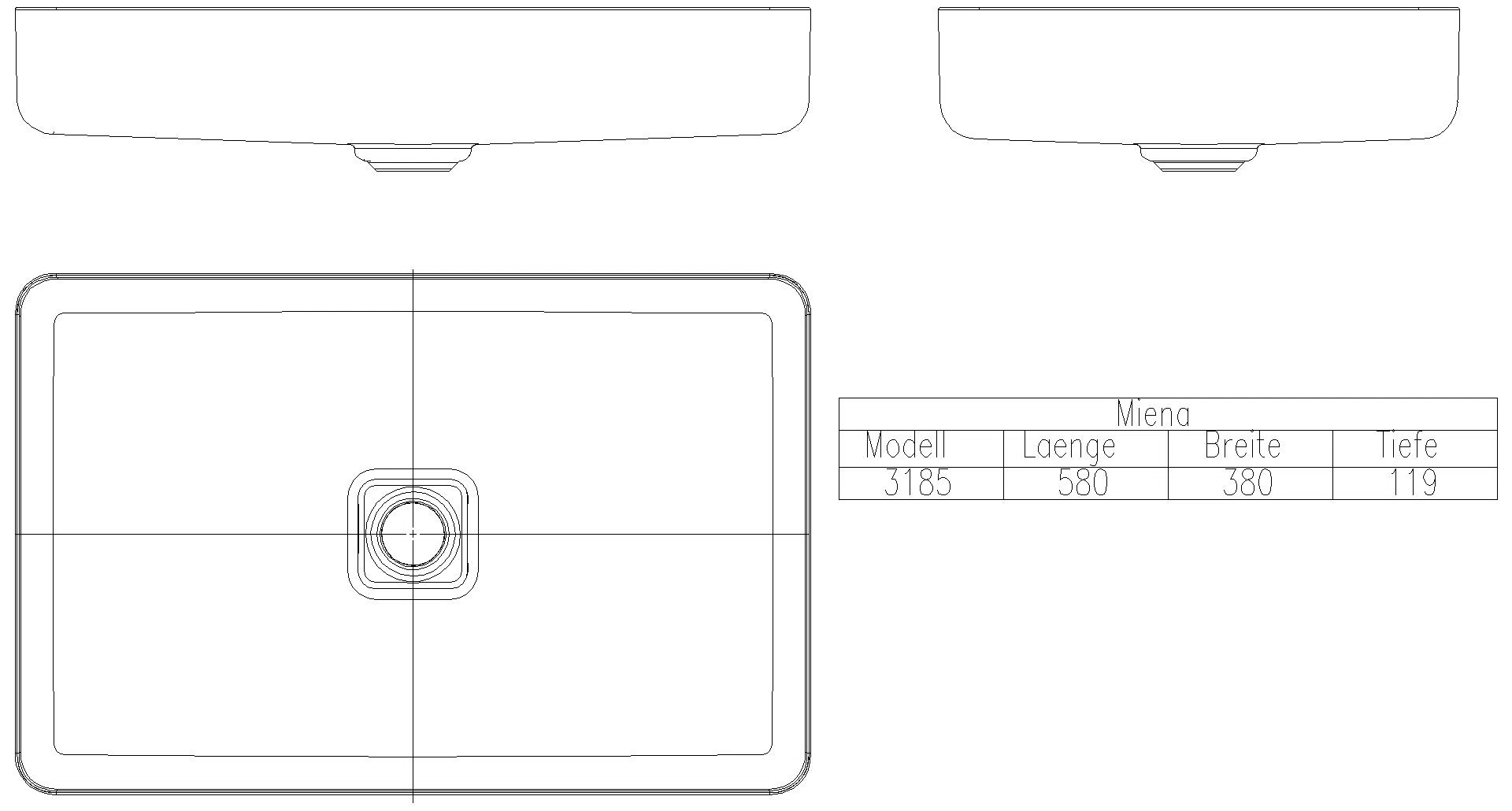 KALDEWEI MIENA WASCHTISCH-SCHALE 580x380x119 mm, Modell-Nr: 3185
