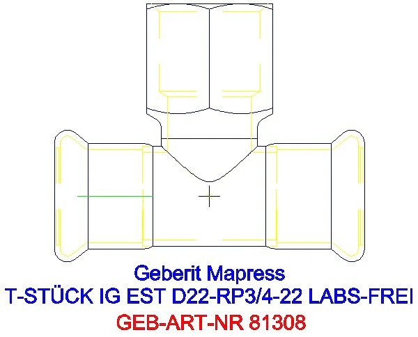 GE Mapress Edelstahl T-Stück mit IG (LABS-frei) d22-Rp3/4-22_81308_A