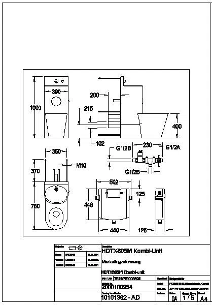 Sanitärkombination, HEAVY DUTY, Edst., Hw.-Mont., SPK, hydr., WC mittig, HDTX805M