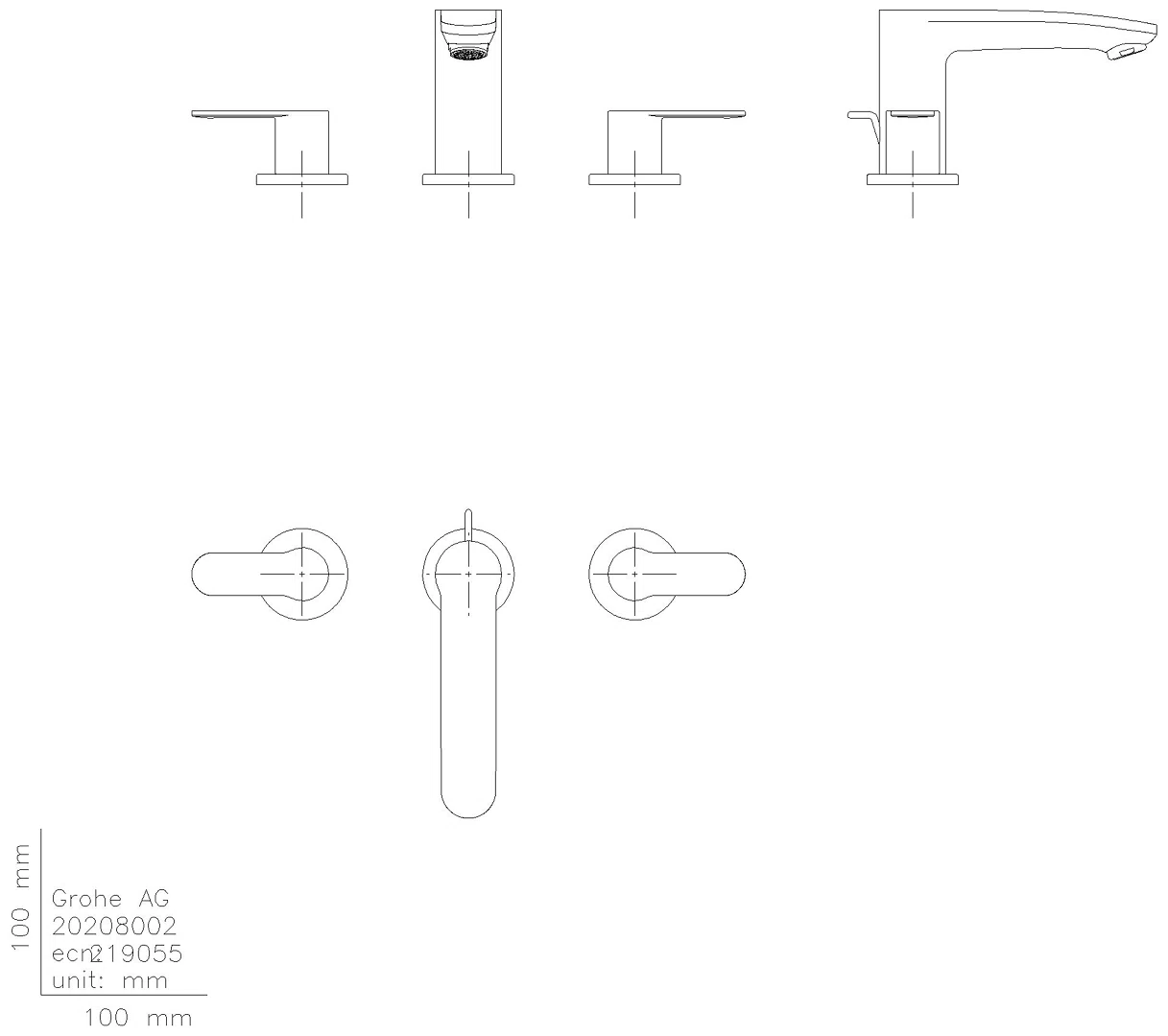 GROHE 3-Loch-WT-Batterie Eurostyle C 20208_2 Zugstangen-Ablaufgarnitur chrom