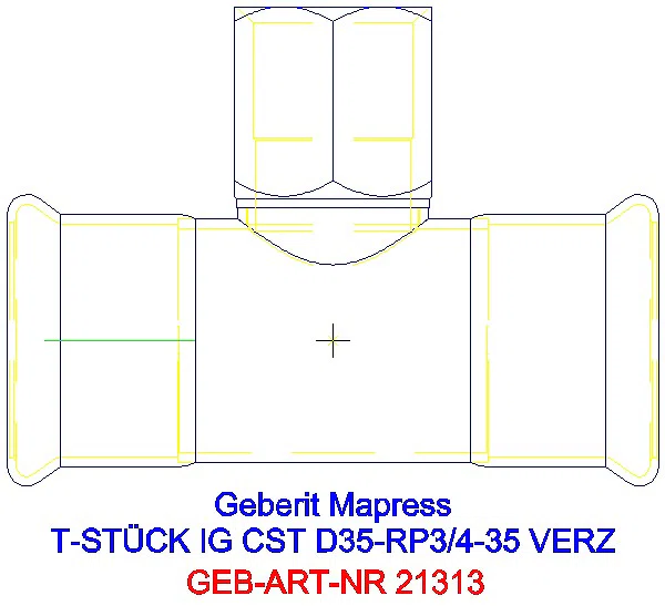GE Mapress C-Stahl T-Stück mit IG d35-Rp3/4-35 verzinkt_21313_A