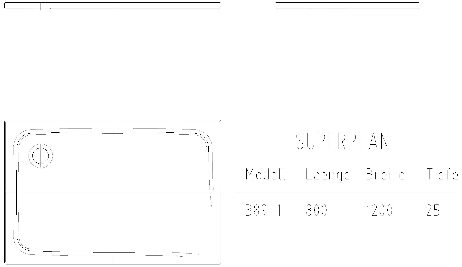 KALDEWEI SUPERPLAN CLASSIC mit Wannenträger Duschfläche, 800x1200x32 mm, Modell-Nr: 389-2