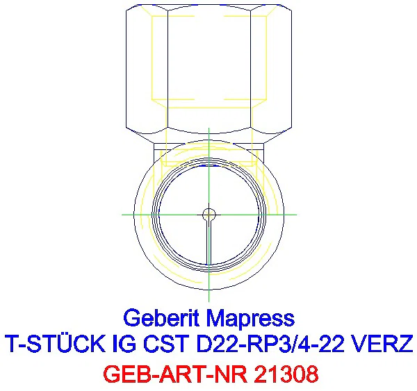 GE Mapress C-Stahl T-Stück mit IG d22-Rp3/4-22 verzinkt_21308_L
