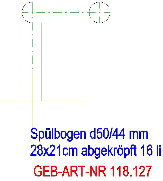 GE Spülbogen 90Gr 28x21 cm links gekröpft 16 cm weiß-alpin d50/44_118.127.11.1_G