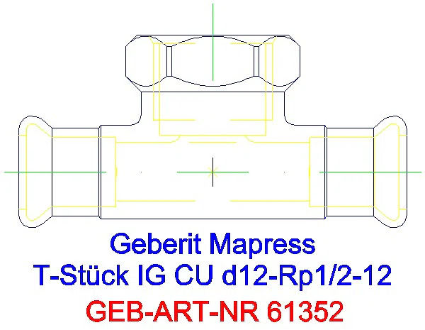 GE Mapress Kupfer T-Stück mit IG d12-Rp1/2-12_61352_A