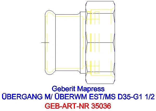GE Mapress Edelstahl Übergang mit Überwurfmutter d35-G1 1/2_35036_A