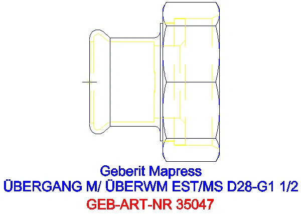 GE Mapress Edelstahl Übergang mit Überwurfmutter d28-G1 1/2_35047_A