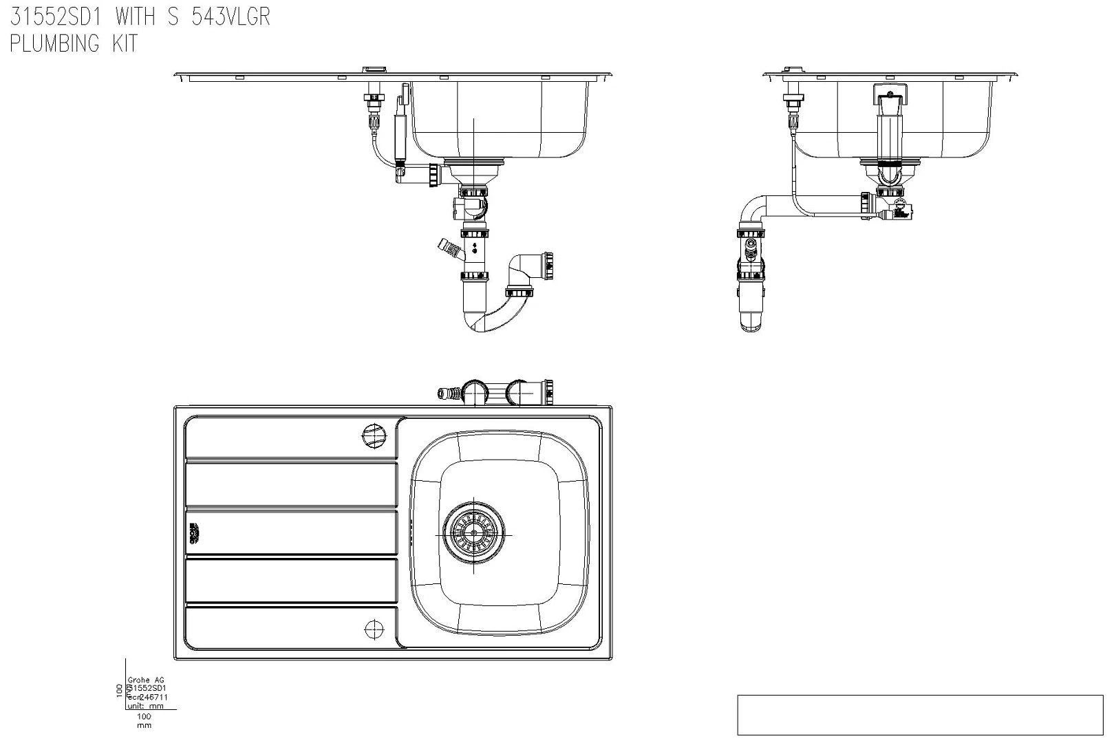 GROHE Edelstahlspüle K200 31552_1 mit 1 Becken Abtropffläche 860x500mm