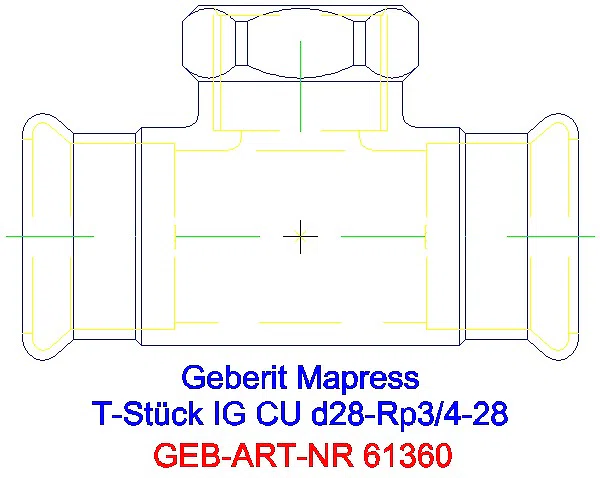GE Mapress Kupfer T-Stück mit IG d28-Rp3/4-28_61360_A