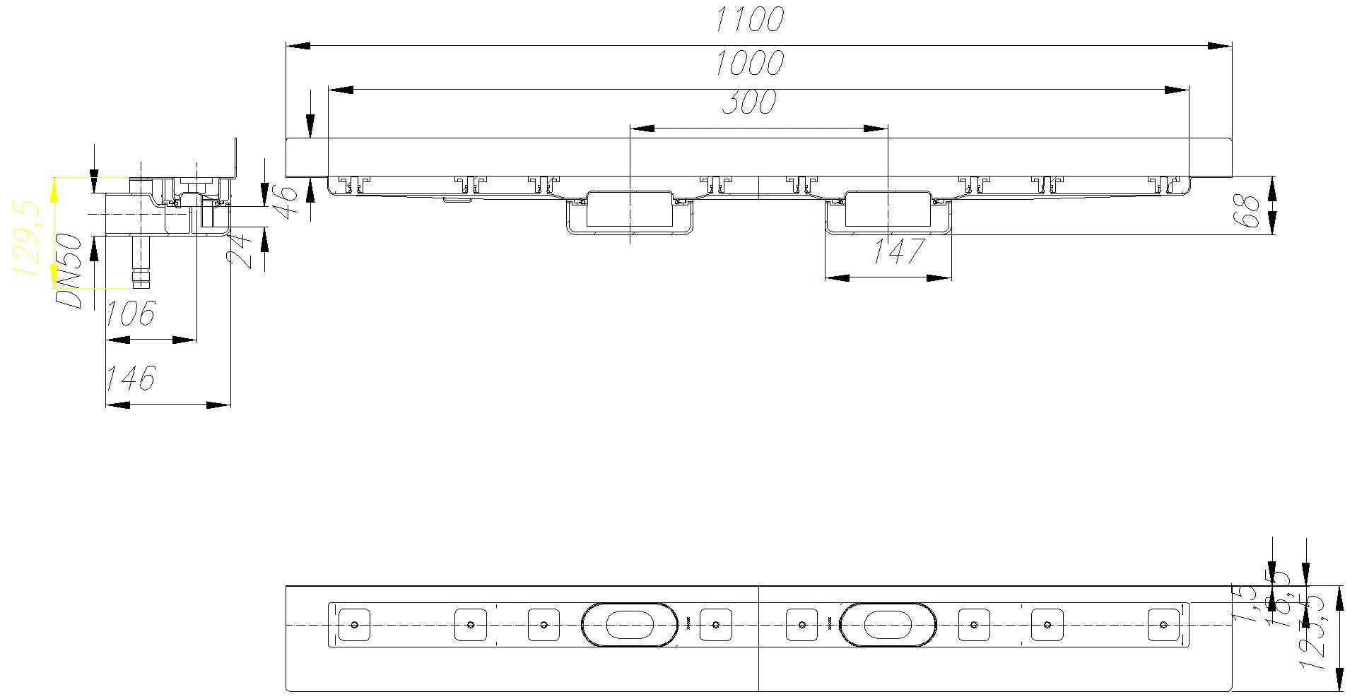 DALLMER Duschrinne CeraLine Nano W Duo 1000 mm, DN 50