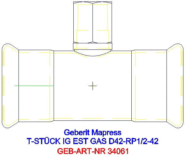 GE Mapress Edelstahl T-Stück mit IG (Gas) d42-Rp1/2-42_34061_A