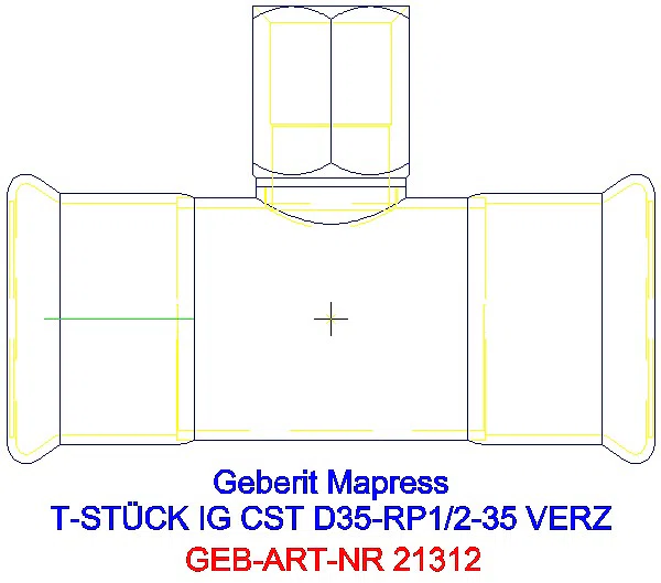 GE Mapress C-Stahl T-Stück mit IG d35-Rp1/2-35 verzinkt_21312_A