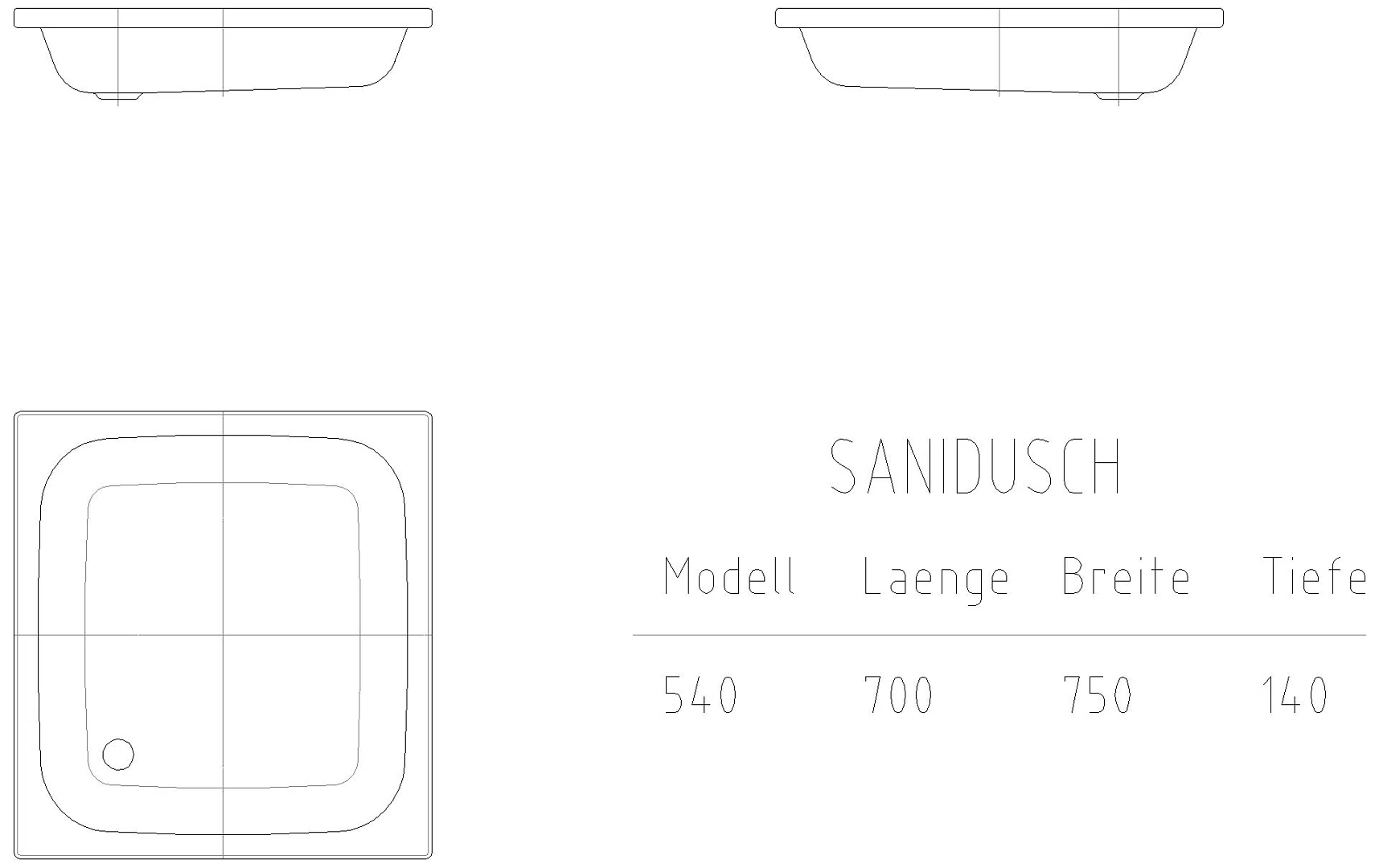 KALDEWEI SANIDUSCH Duschfläche, 700x750x32 mm, Modell-Nr: 540