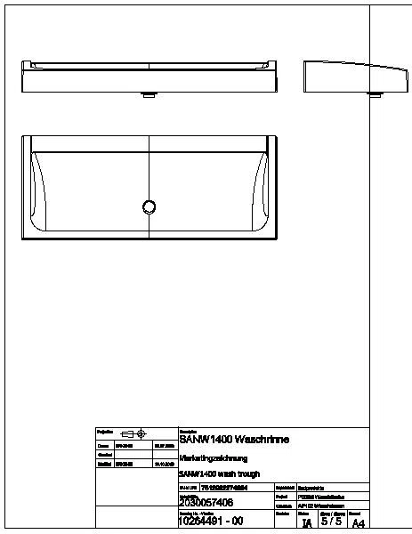 Waschrinne, FUTURA exklusiv, MIRANIT, 1400x170x570 mm, Ablaufventil, SANW1400