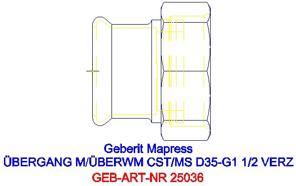 GE Mapress C-Stahl Übergang mit Überwurfmutter d35-G1 1/2 verzinkt_25036_G