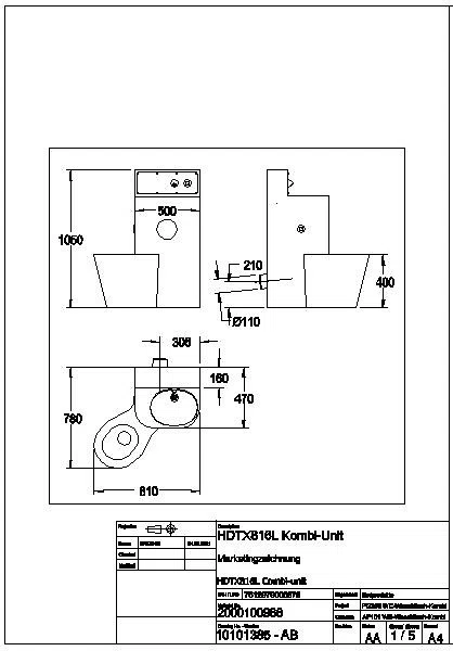 Sanitärkombination, HEAVY DUTY, Edst., W.Mont., SPK, elektr., WC links, HDTX816L