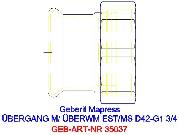 GE Mapress Edelstahl Übergang mit Überwurfmutter d42-G1 3/4_35037_A
