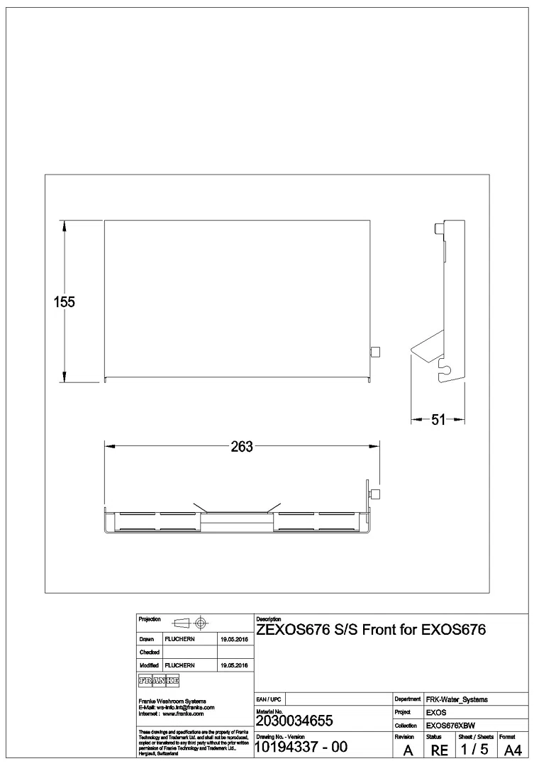 Front, EXOS, Edelstahl, für EXOS676 , ZEXOS676