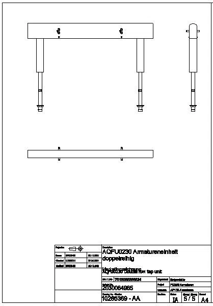 Armatureneinh., Edst., doppelreihig, 4 Waschplätze, 1200 mm, Wasserans un., AQFU0230