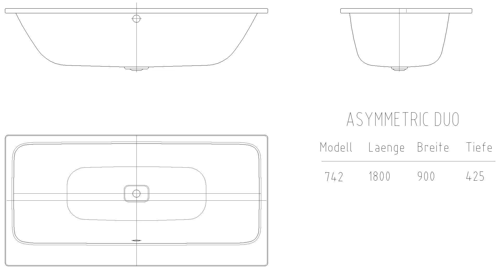 KALDEWEI ASYMMETRIC DUO Badewanne, 1800x900 mm, Modell-Nr: 742