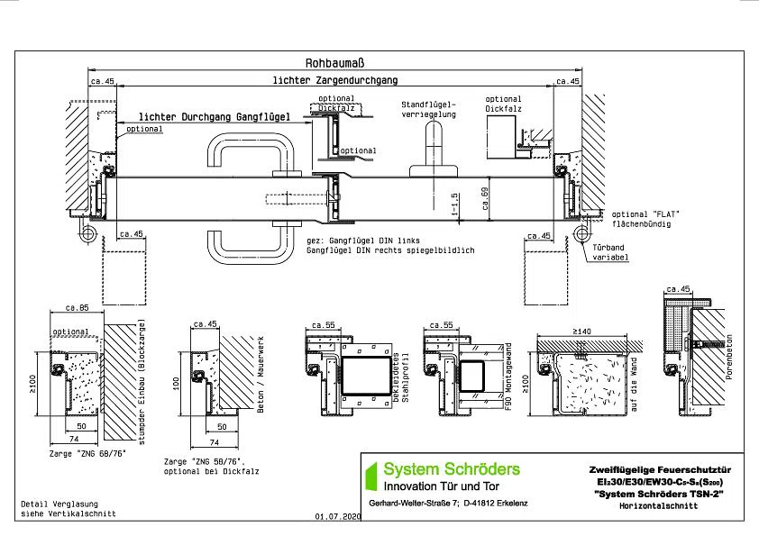 Feuerschutzstahltür -tor EI2 30 zweiflügelig System Schröders TSN-2