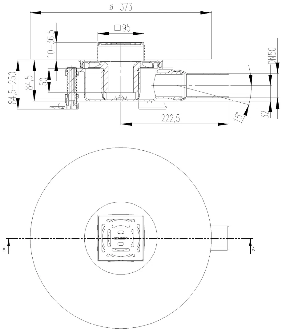 DALLMER Bodenablauf DallDrain Pure, DN 50, 100 x 100 mm