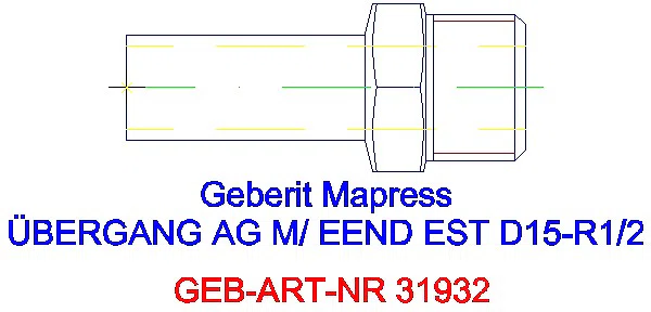 GE Mapress Edelstahl Übergang mit AG und Einschubende d15-R1/2_31932_A