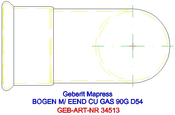 GE Mapress Kupfer Bogen 90Gr mit Einschubende (Gas) d54_34513_G
