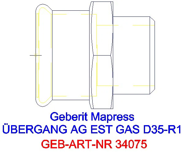 GE Mapress Edelstahl Übergang mit AG (Gas) d35-R1_34075_A