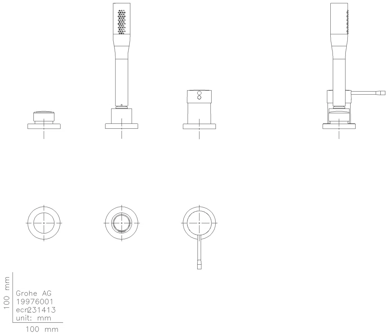 GROHE 3-Loch-EH-Wannenkombin. Essence 19976_1 mit Handbrause Euphoria C chrom