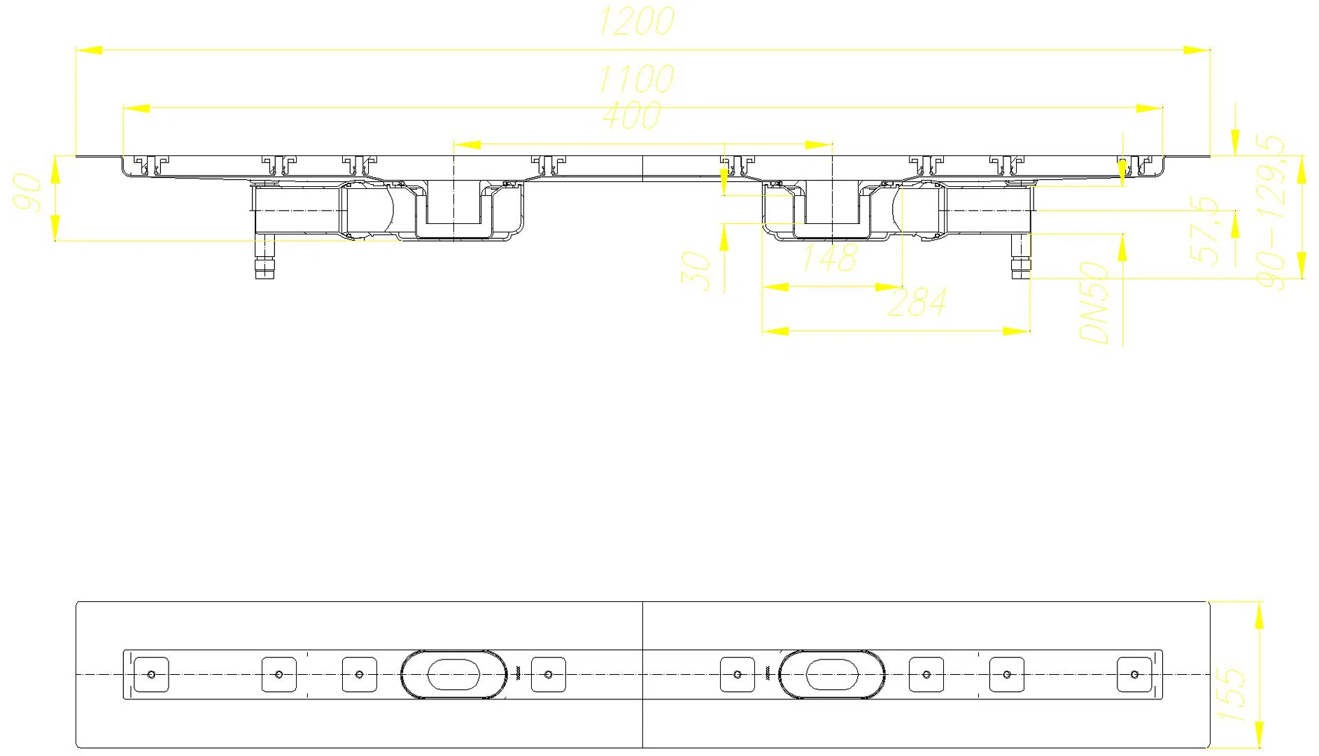 DALLMER Duschrinne CeraLine Plan F Duo 1100 mm, DN 50