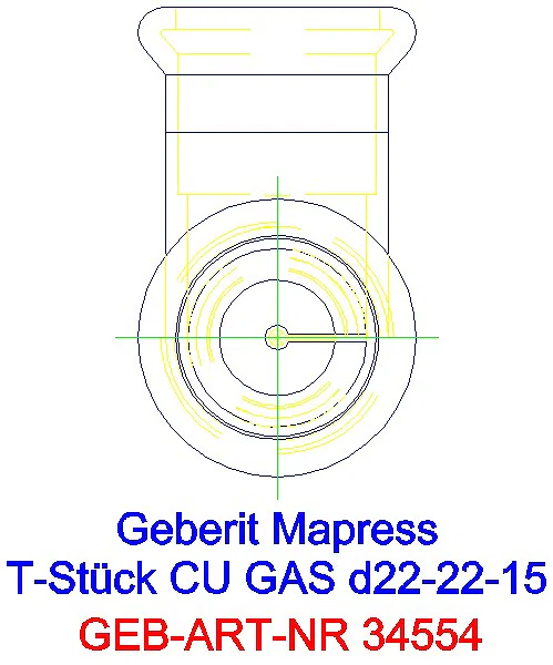GE Mapress Kupfer T-Stück reduziert (Gas) d22-22-15_34554_L
