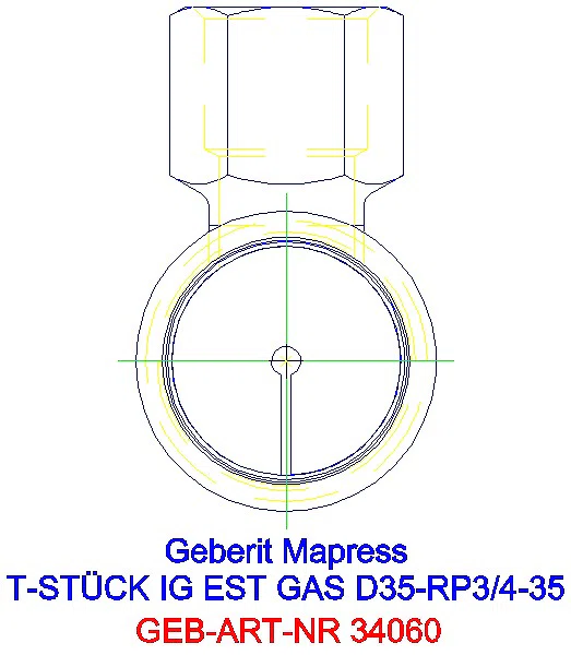 GE Mapress Edelstahl T-Stück mit IG (Gas) d35-Rp3/4-35_34060_L