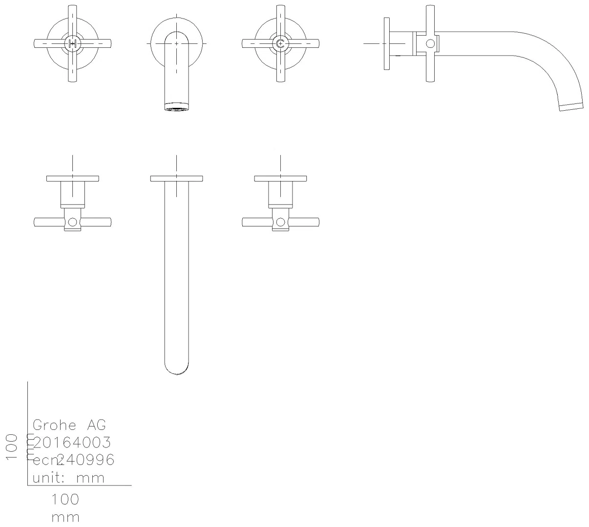 GROHE 3-Loch-WT-Batterie Atrio 20661 Fertigmontageset Kreuz-Griff supersteel