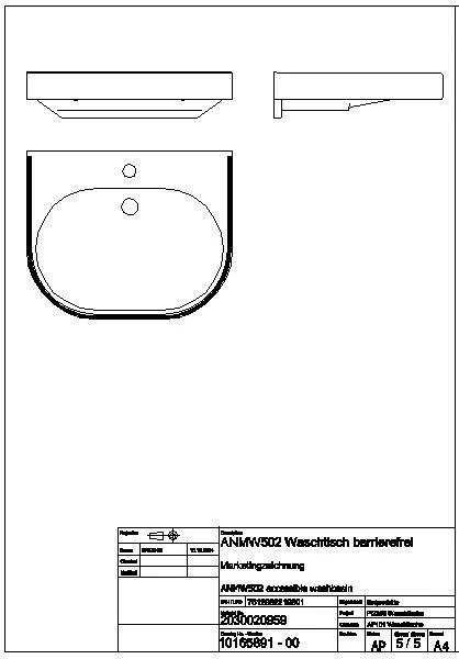 Waschtisch, VARIUScare, MIRANIT, 550x120x450 mm, barr-frei, Farbstreifen, ANMW502