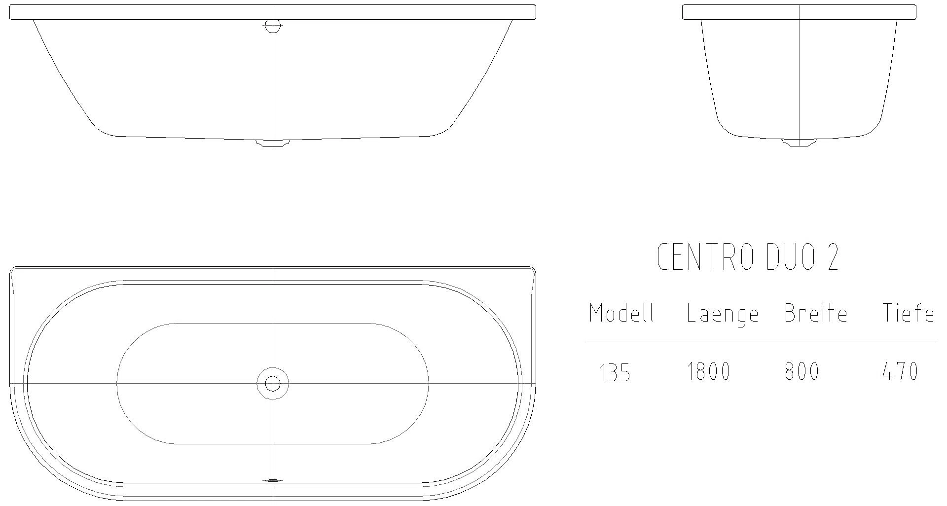 KALDEWEI CENTRO DUO 2 Badewanne, 1800x800 mm, Modell-Nr: 135