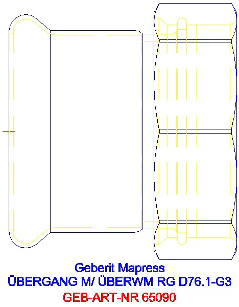 GE Mapress Kupfer Übergang mit Überwurfmutter Rg d76.1-G3_65090_A