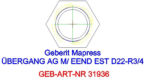 GE Mapress Edelstahl Übergang mit AG und Einschubende d22-R3/4_31936_L