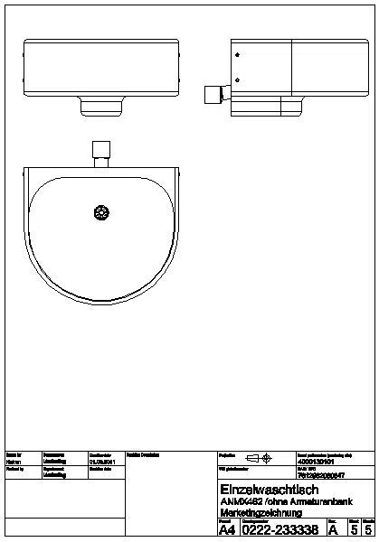 Einzelwaschtisch, ANIMA, Edelstahl, 460x230x410 mm, ohne Hahnbank, ANMX462