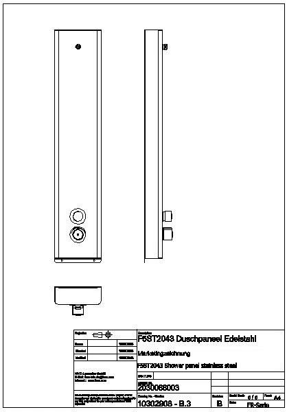Duschpaneel, F5, hydr., Edelstahl, Thermostat, f. Duschkopf, Spez.-Schr., F5ST2043