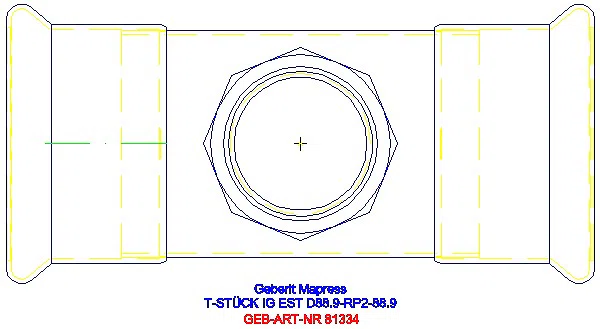 GE Mapress Edelstahl T-Stück mit IG (LABS-frei) d88.9-Rp2-88.9_81334_G