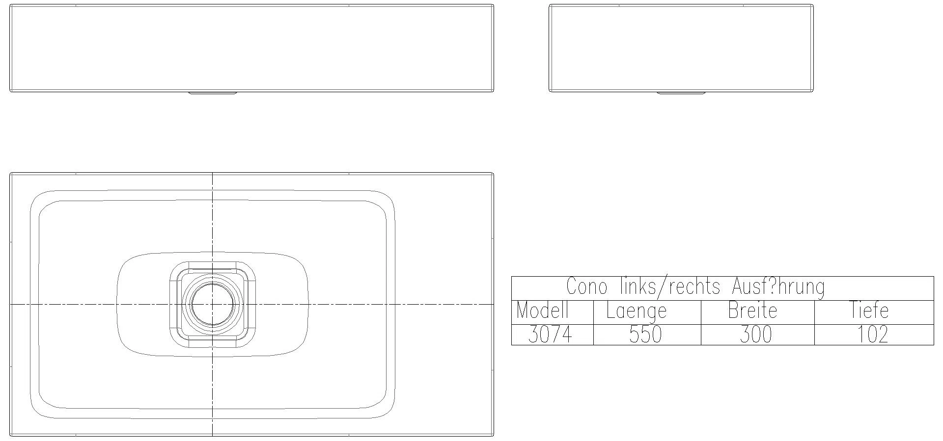 KALDEWEI CONO AUFSATZ-HANDWASCHTISCH 550x300x100 mm, Modell-Nr: 3074