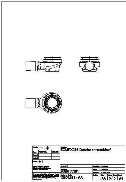 Duschwannenablauf, CAMPUS, D 90 mm, Kunststoff, Tauchrohr und Siphon, ECMPX018